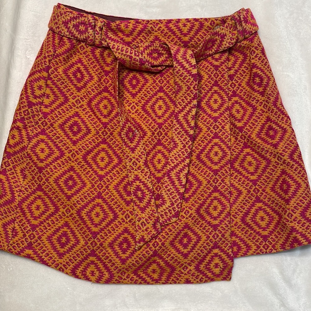 Anthropologie Structured Knit Tapestry Mini Wrap Skirt - Picture 5 of 8